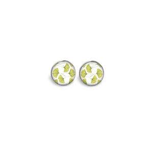 Green ginkgo leaf themed stud earrings