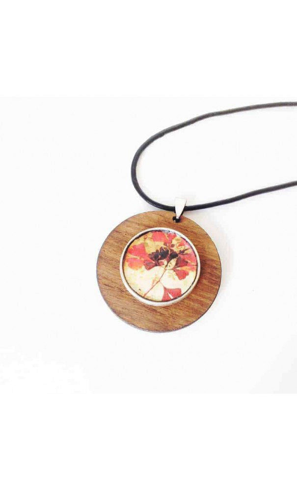 Collier personnalisable / interchangeable pour bouton snap en bois de teck 43mm