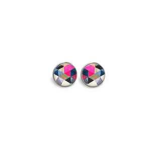 Stud earrings with fuchsia watercolor triangles Boho theme