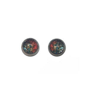 Stud earrings with abstract rust and deep turquoise theme