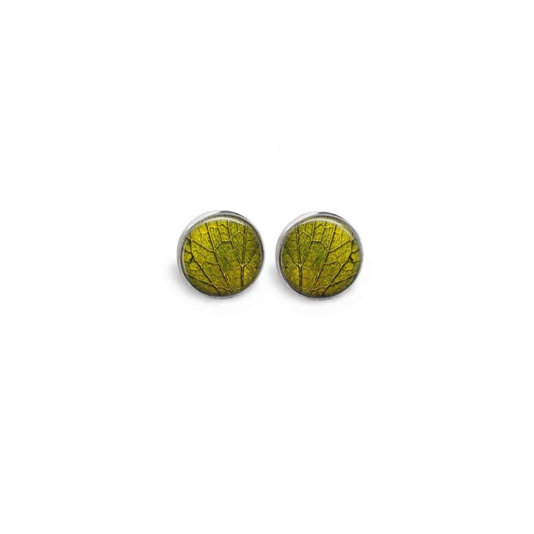 Boucles d’oreilles clous ou puces motif feuille verte