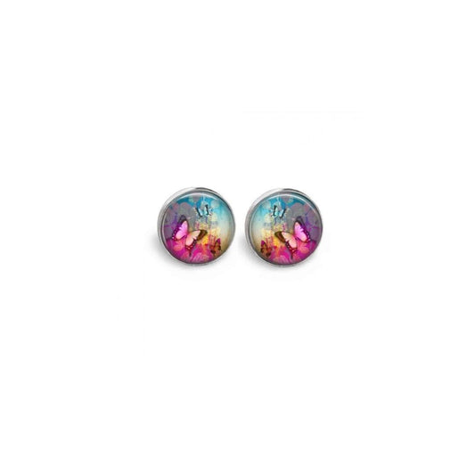 Boucles d’oreilles clous ou puces motif Summertime papillon rose vif