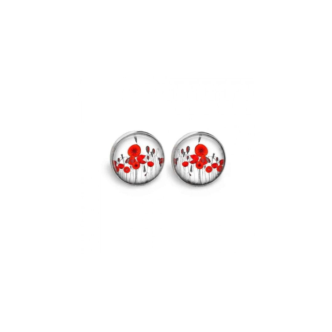 Boucles d’oreilles clous ou puces motif coquelicots naïfs