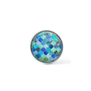 Cabochon / button for interchangeable jewelry - turquoise mosaic theme