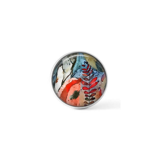 Cabochon / bouton pour bijoux interchangeables - thème de fougères rouges abstraites