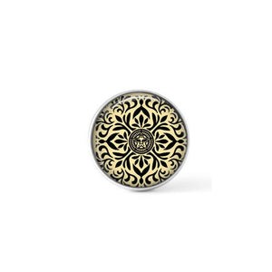 Cabochon / button for interchangeable jewelry - black and cream Japanese mandala theme