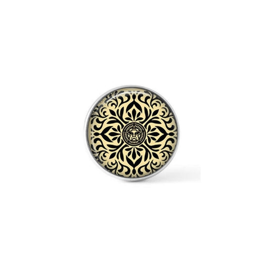 Cabochon / bouton pour bijoux interchangeables - thème mandala japonais noir et crème