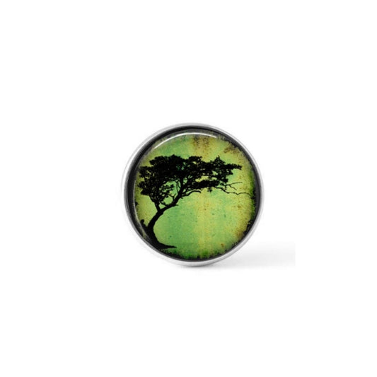 Cabochon à bouton-pression pour bijoux interchangeables avec un thème de tortillis d'acacia sur fond vert clair