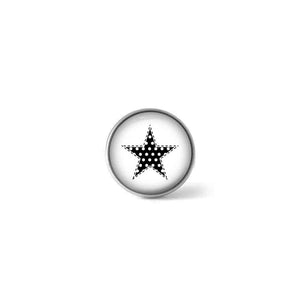 Button / Cabochon for customizable jewelry - Black and white star pattern "polka dots"