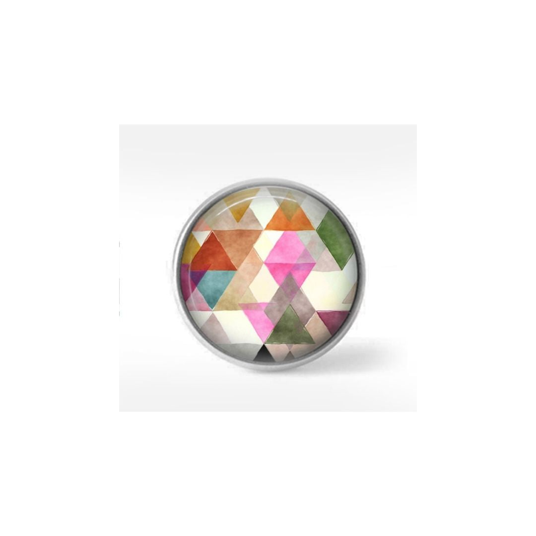 Bouton cabochon clipsable pour bijoux interchangeables : motif triangles boho aquarelle 2