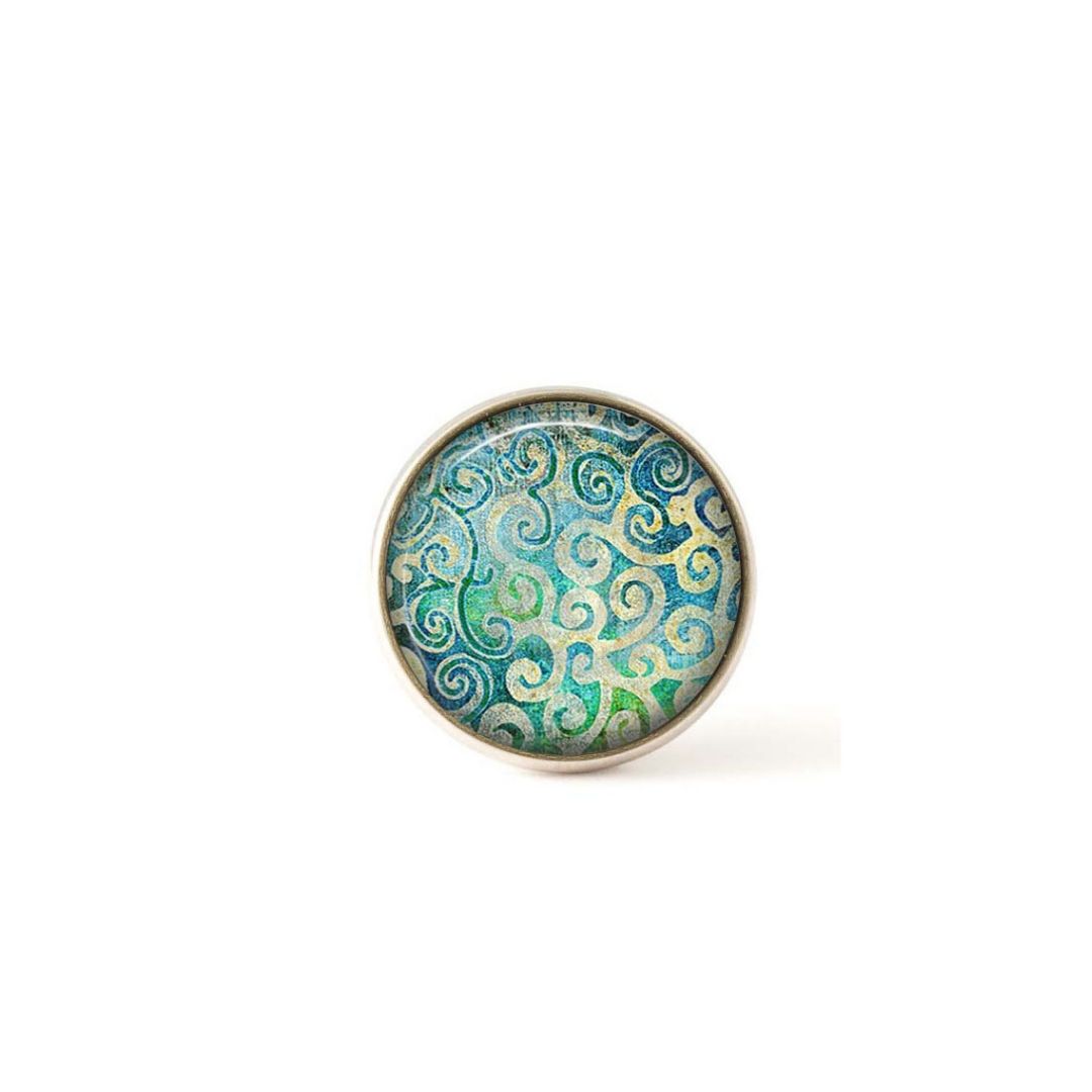 Bouton / Cabochon pour bijoux interchangeables- Tourbillons Turquoise.