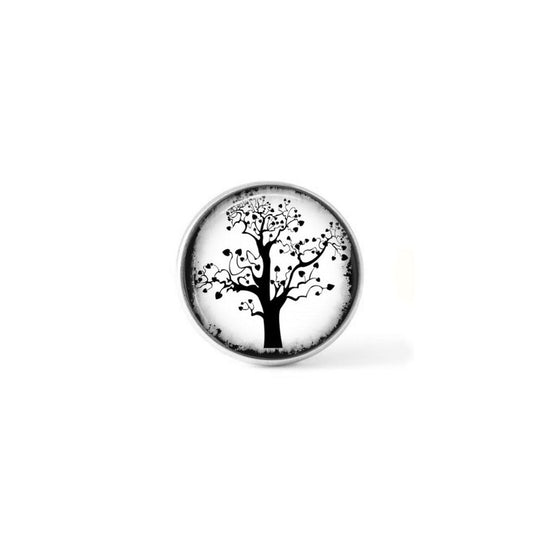 Bouton cabochon clipsable pour bijoux interchangeables : Arbre naïf noir et blanc