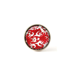 Bouton / Cabochon pour bijoux interchangeables- Damassée Rouge 1..