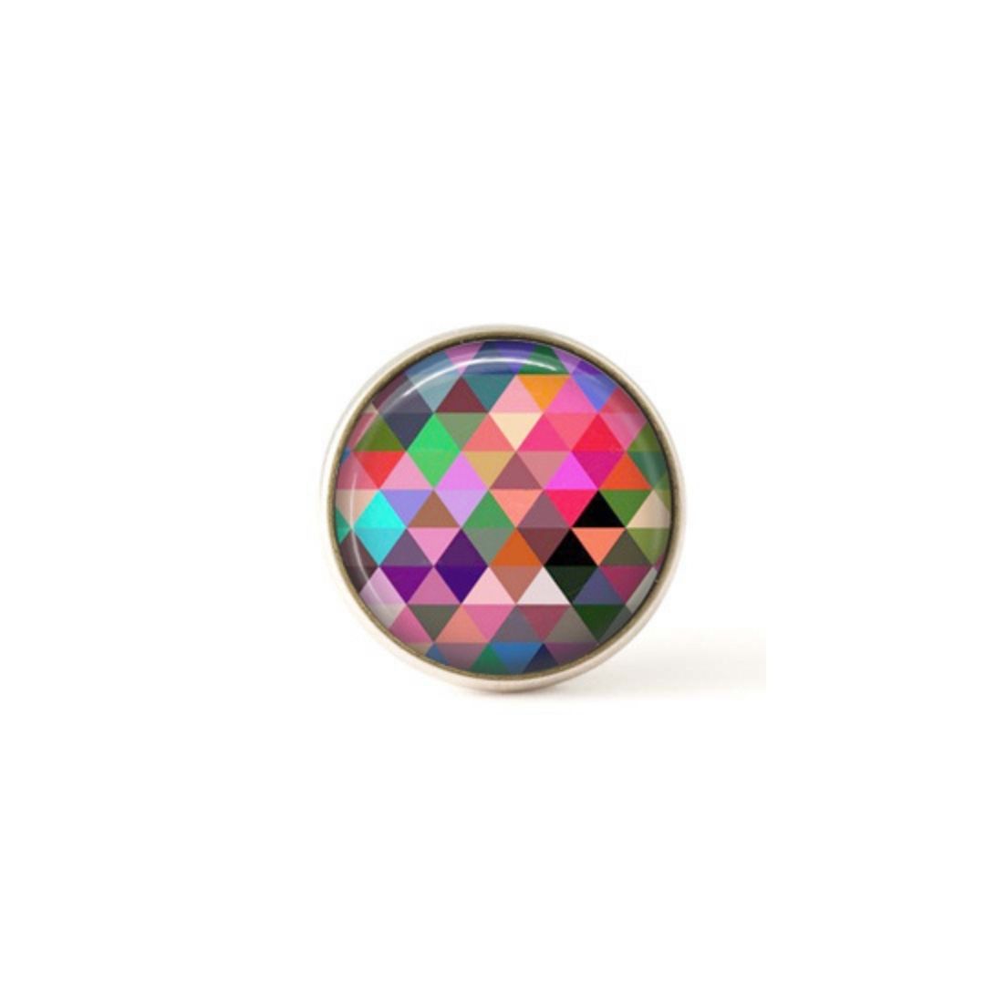 Bouton / Cabochon pour bijoux interchangeables- Triangles aquarelle multicolores rose