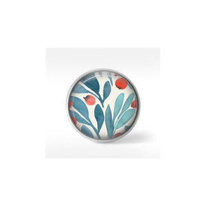 Clip-on cabochon button for interchangeable jewelry: turquoise and orange floral pattern