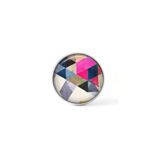 Bouton cabochon clipsable pour bijoux interchangeables : motif triangles boho aquarelle magenta