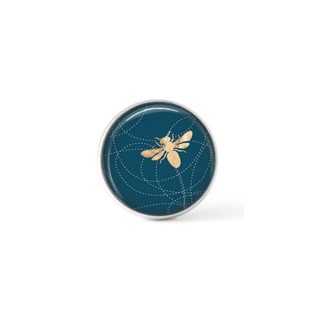 Bouton / Cabochon pour bijoux personnalisables - Motif abeille sur un fond bleu sarcelle profond