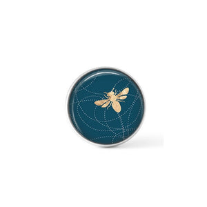 Bouton / Cabochon pour bijoux personnalisables - Motif abeille sur un fond bleu sarcelle profond