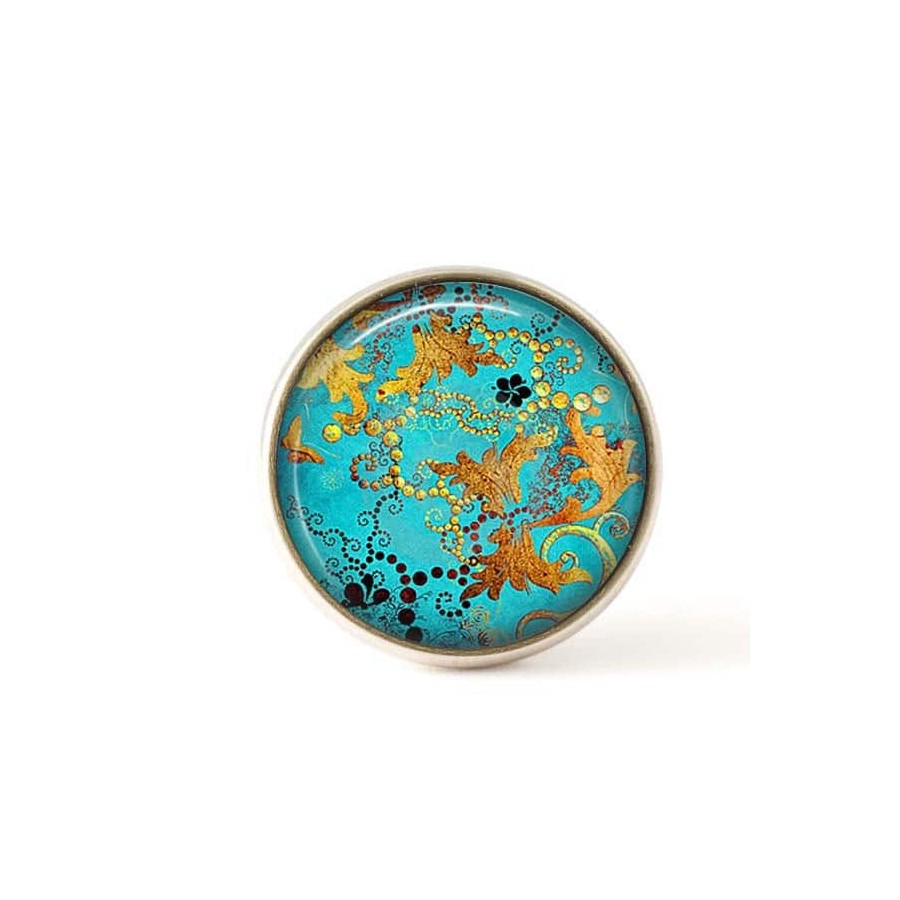 Bouton / Cabochon pour bijoux interchangeables- Turquoise et Or cuivrée..