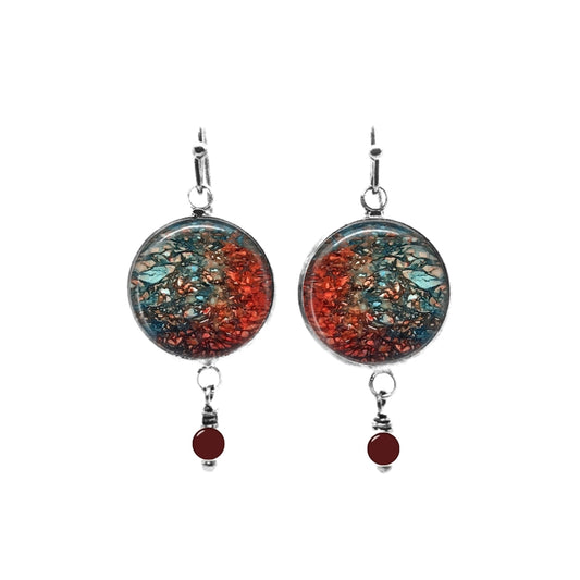 Boucles d'oreilles pendantes avec perles sur le thème de la rouille et de la turquoise