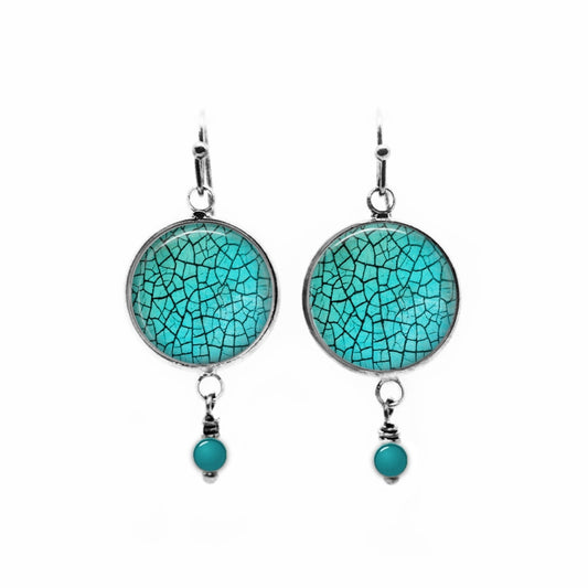 Boucle d'oreille perlée sur le thème turquoise craquelé