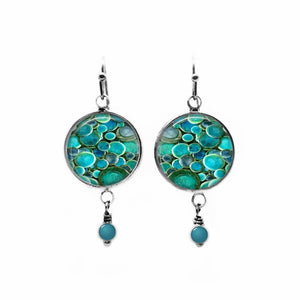 Deep Turquoise Round Themed Beaded Dangle Earrings