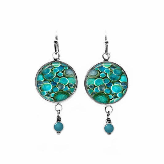 Boucles d'oreilles pendantes perles sur le thème des ronds turquoise profond