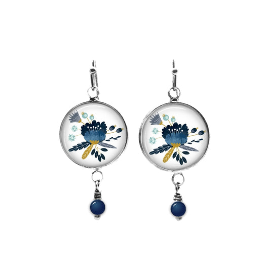  Pendants d'oreilles avec perles sur le thème des fleurs bleues scandinaves 