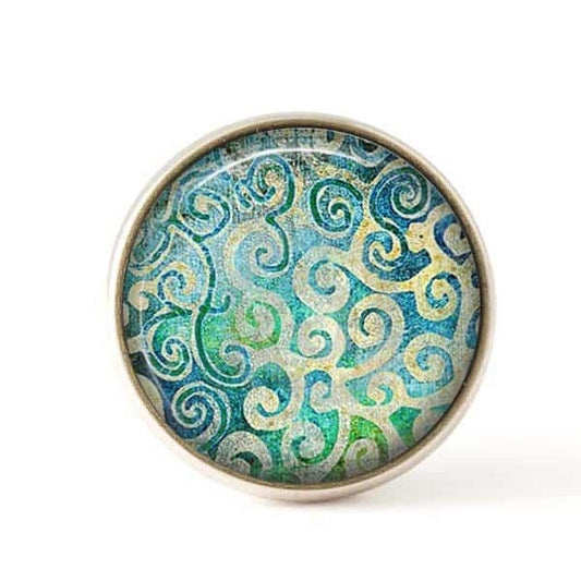 Bouton / Cabochon pour bijoux interchangeables 25mm- Tourbillons Turquoise.