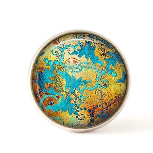 Bouton / Cabochon pour bijoux interchangeables- Or cuivrée et turquoise.