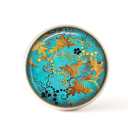 Bouton / Cabochon pour bijoux interchangeables- Turquoise et Or cuivrée..
