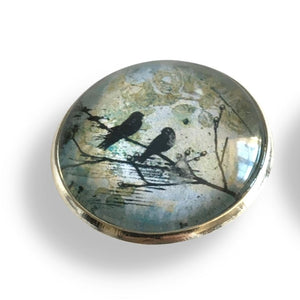 Button / Cabochon for interchangeable jewelry- Bird on the branch Teal.