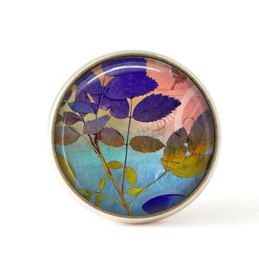 Bouton / Cabochon pour bijoux interchangeables-feuillage bleu