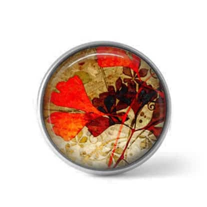 Bouton / Cabochon pour bijoux personnalisables - Motif feuille de gingko en couleurs automne