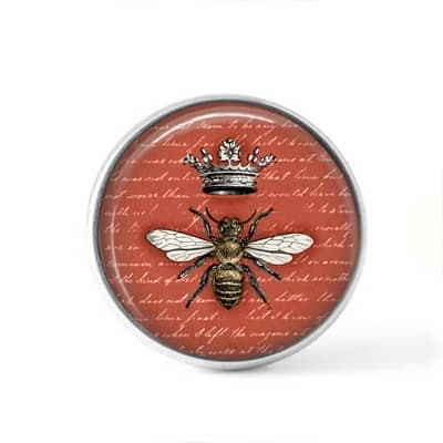 Bouton cabochon clipsable pour bijoux interchangeables : Thème abeille vintage sur fond terra cotta