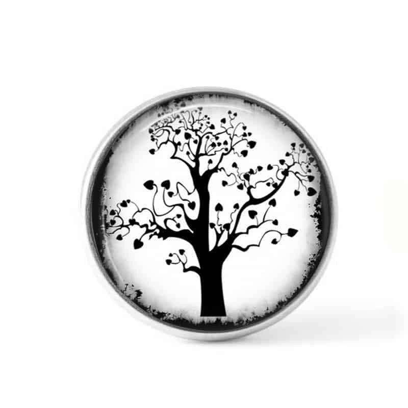 Bouton cabochon clipsable pour bijoux interchangeables : Arbre naïf noir et blanc