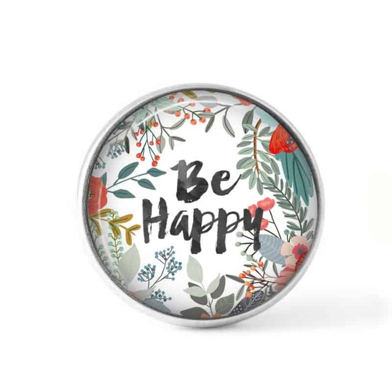 Bouton cabochon clipsable pour bijoux interchangeables : Théme "Be happy " foral aquarelle